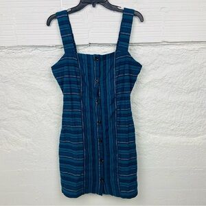 NWOT ROXY navy blue striped Square neck button front cotton dress size large